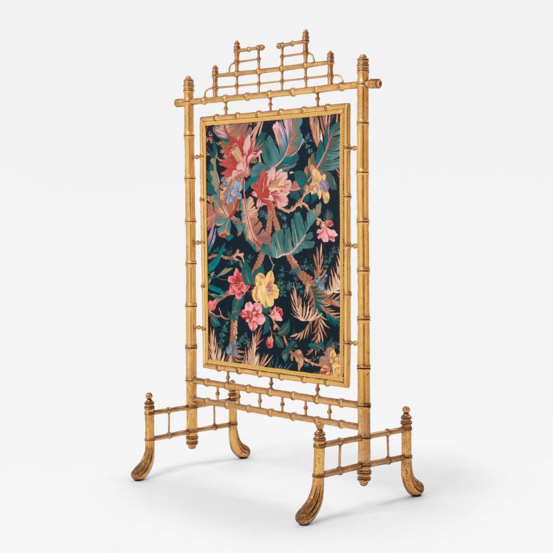 Faux bamboo giltwood French decorative firescreen 1960s