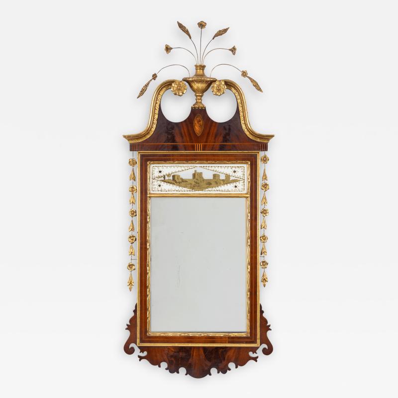 Federal American Inlaid Mahogany Parcel Gilt Mirror