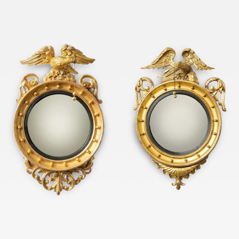 Federal Convex Wall Mirrors Carved Giltwood Opposing Eagles England 1830s