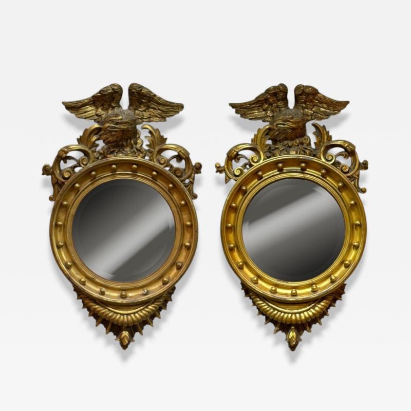Federal Style Giltwood Convex Mirror Regency Wall Mirrors USA 19th C 