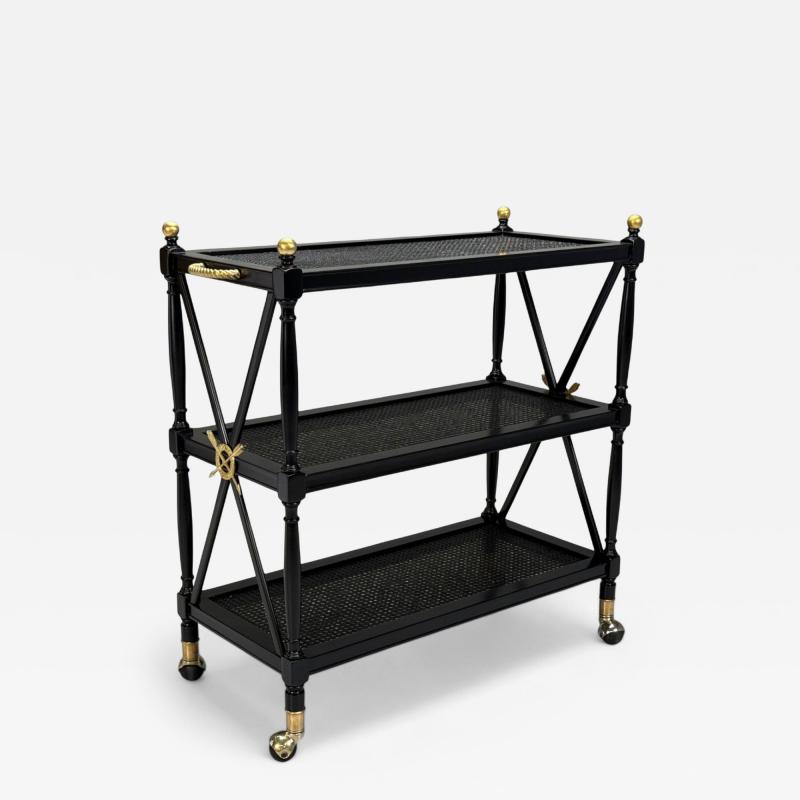 Federal Style Painted Wood Cane Ebonized Bar Cart USA 1970s