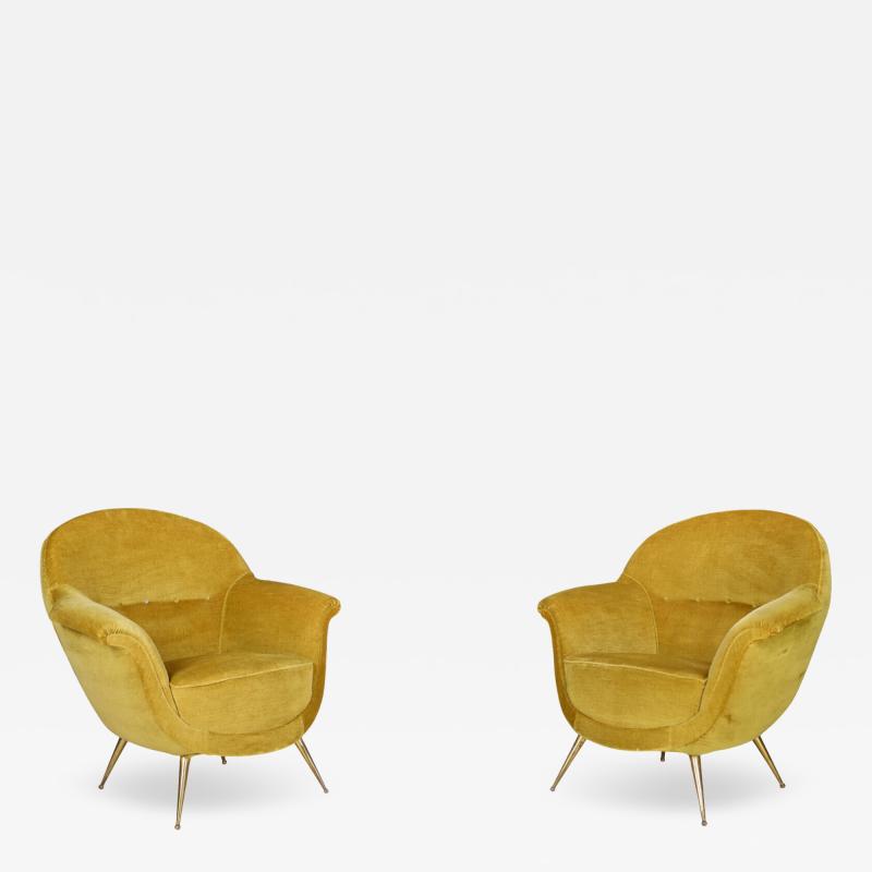 Federico Munari 1950s pair Federico Munari velvet and brass armchairs
