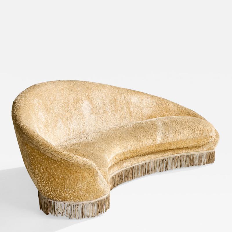 Federico Munari Curved Sofa with Fabric and Brass Italy 1950s