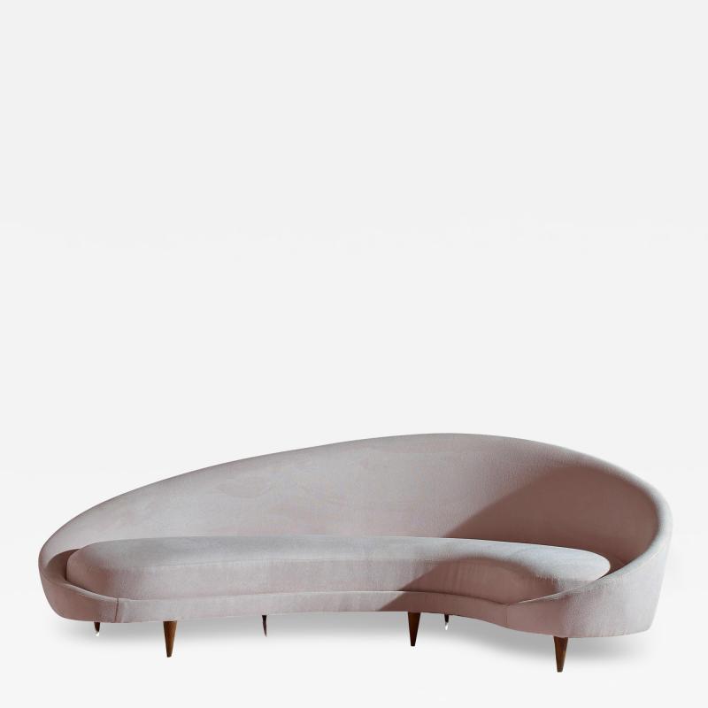 Federico Munari Federico Munari wood and fabric curved sofa Italy 1950s 