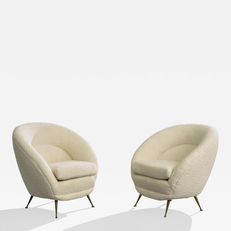 Federico Munari Lounge Chairs with Fabric and Brass Italy 1950s