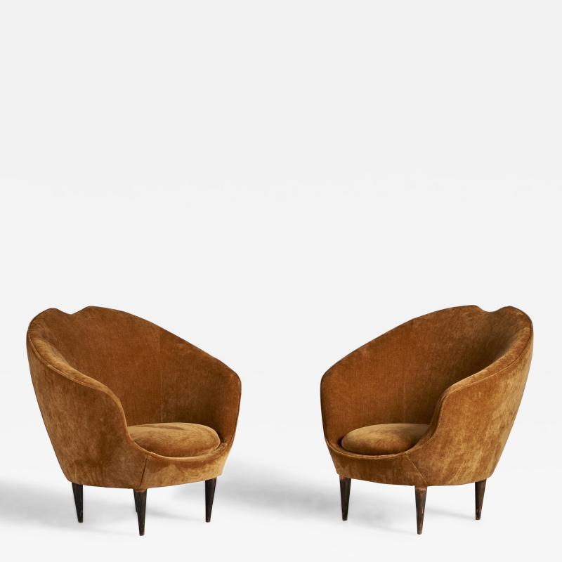 Federico Munari Lounge Chairs with Walnut Fabric Italy 1950s