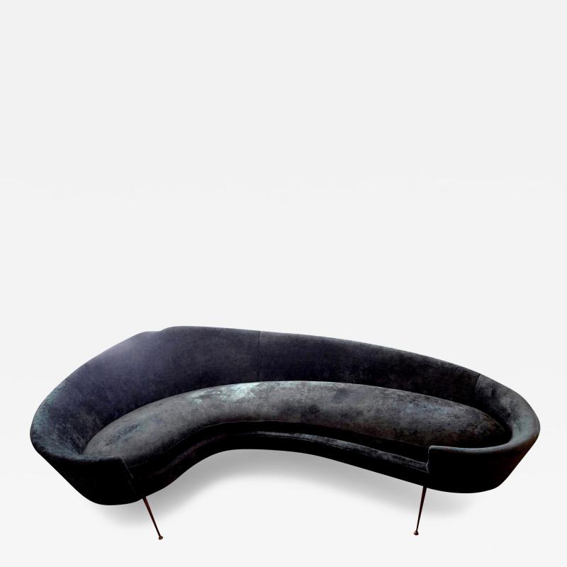 Federico Munari Midcentury Italian Curved Sofa with Brass Legs Attributed to Federico Munari