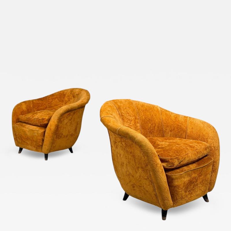 Federico Munari Style Lounge Chairs Fabric Ebonized Wood Italy 1960s