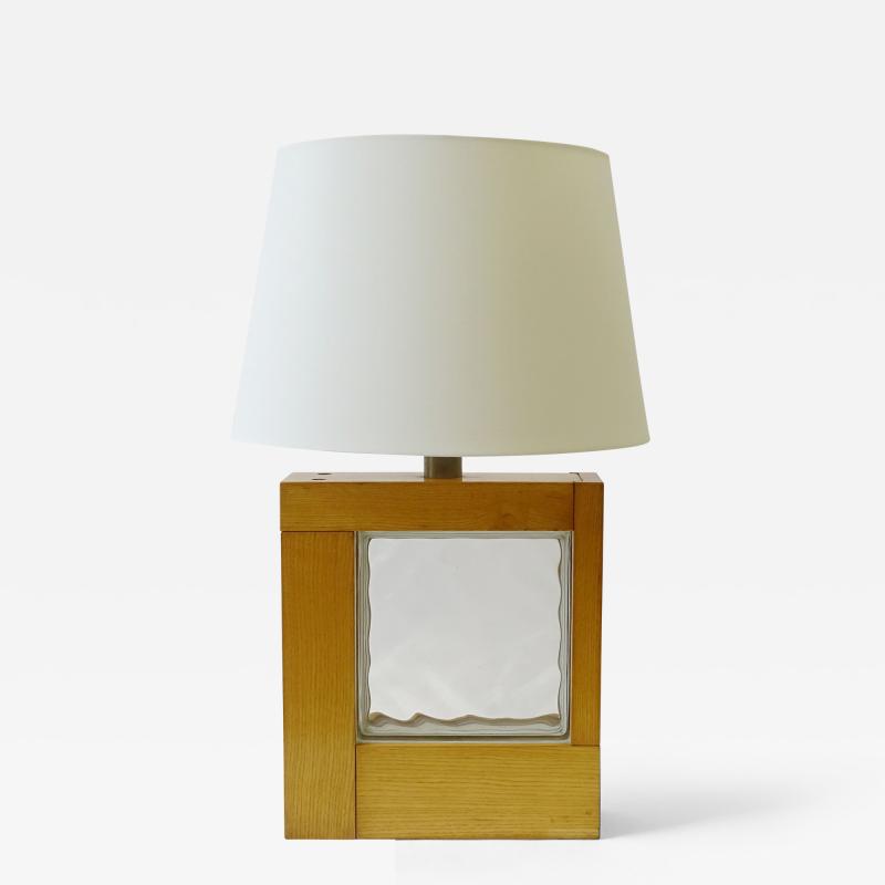 Feliceantonio Botta Brutalist Felice Antonio Botta Pine Wood and Glass Block Table Lamp Italy 1970