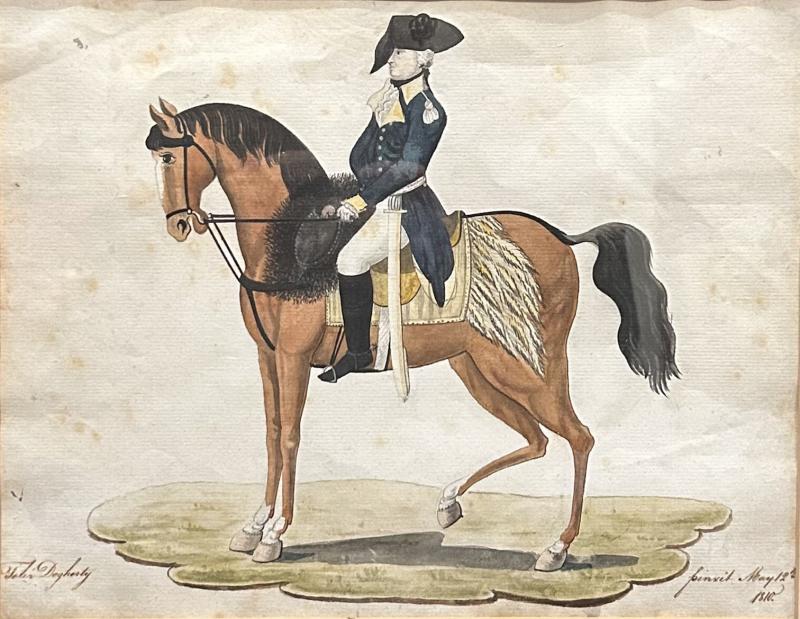 Felix Degherty A Watercolor Pen and Ink Drawing of George Washington on Horseback