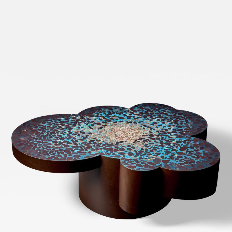 Felix Muhrhofer Handcrafted Felix Muhrhofer Blue Turquoise Terrazzo Coffee Table Pope Bella nova