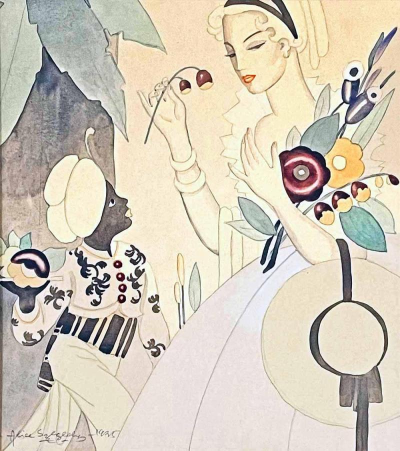 Female Figure with Attendant by Alice Szegedy Hungarian 20th C 
