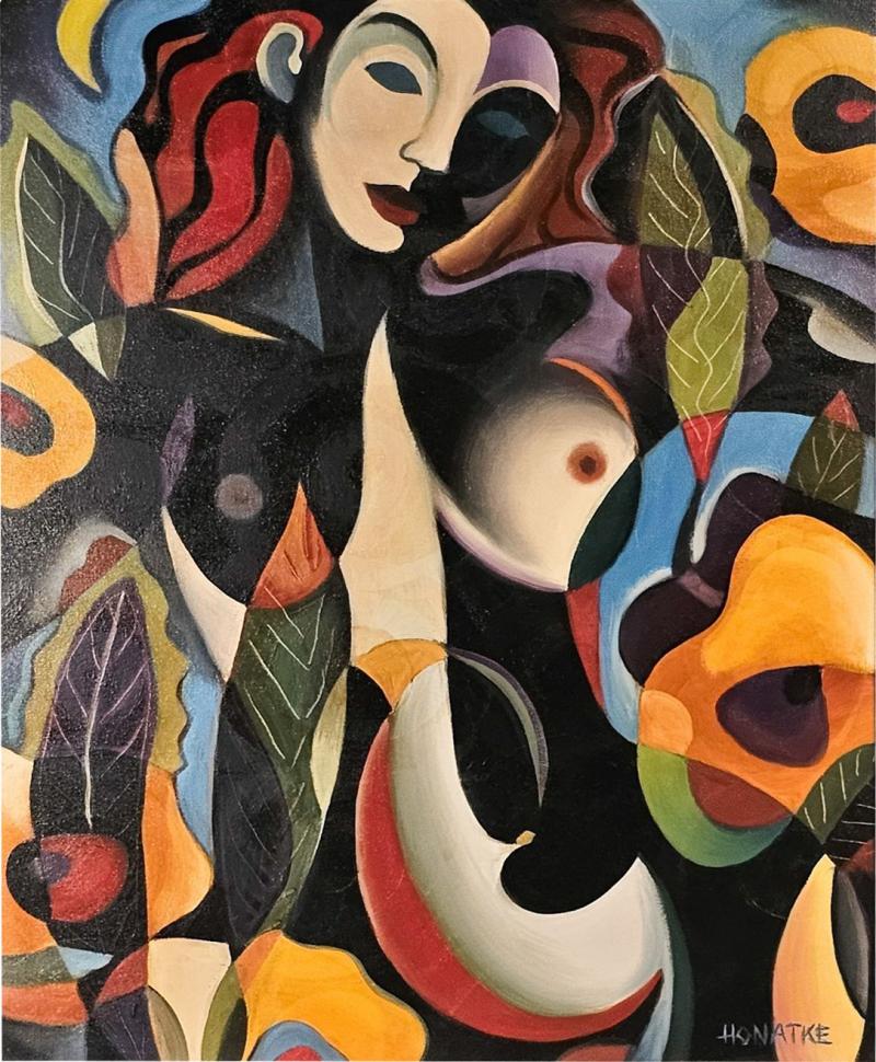 Female Nude Abstract Painting Signed Paul Honatke 2002