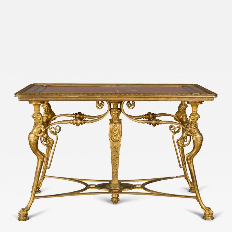 Ferdinand Barbedienne Antique French Neo Grec marble and gilt bronze centre table by Barbedienne