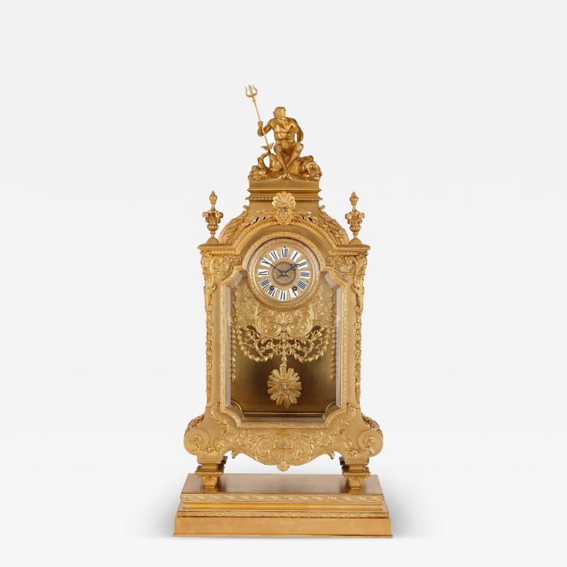 Ferdinand Barbedienne Antique gilt bronze mantel clock by S vin and Barbedienne