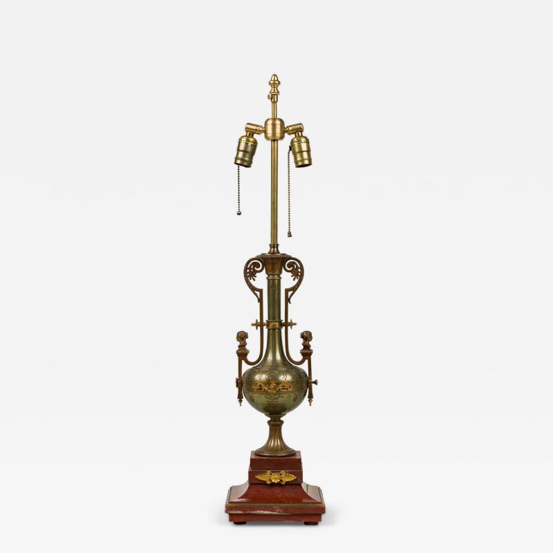 Ferdinand Barbedienne French Empire Style Bronze and Rosso Marble Lamp