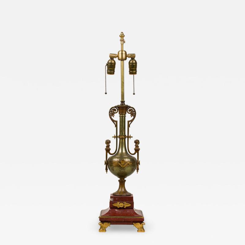 Ferdinand Barbedienne French Empire Style Bronze and Rosso Marble Lamp
