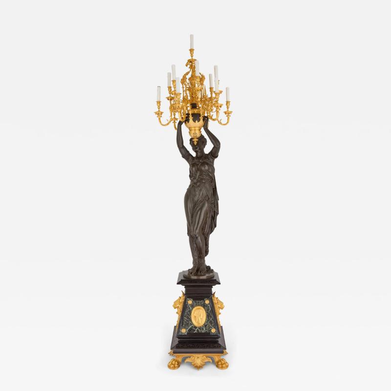 Ferdinand Barbedienne Large French Antique Bronze Candelabrum by Barbedienne