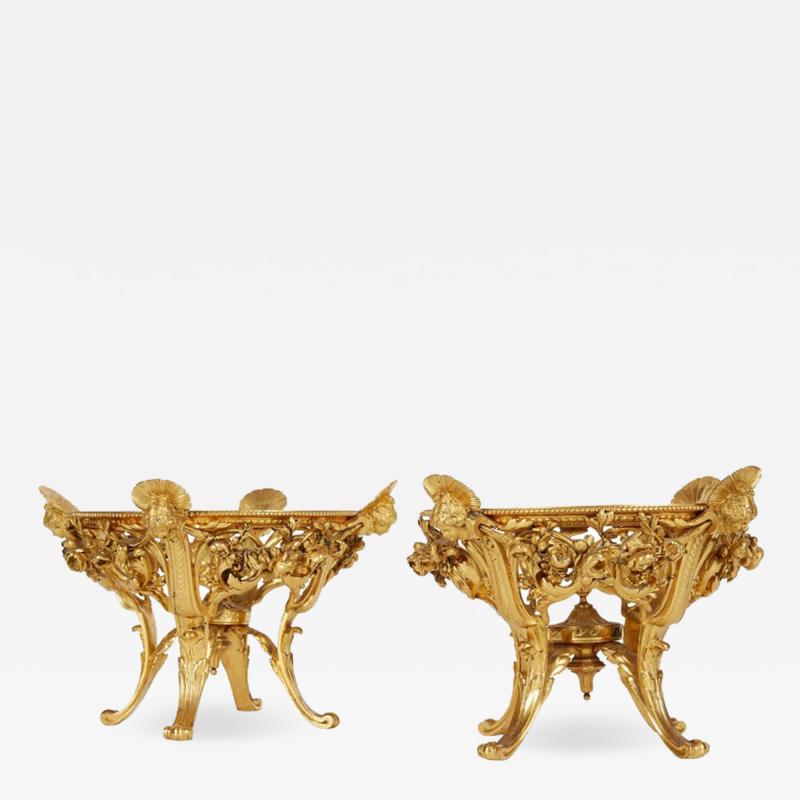 Ferdinand Barbedienne Pair of French Ferdinand Barbedienne Gilt Bronze Ormolu Centrepieces Bowls