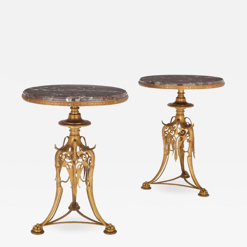 Ferdinand Barbedienne Two 19th Century gilt bronze and marble round tables by Barbedienne