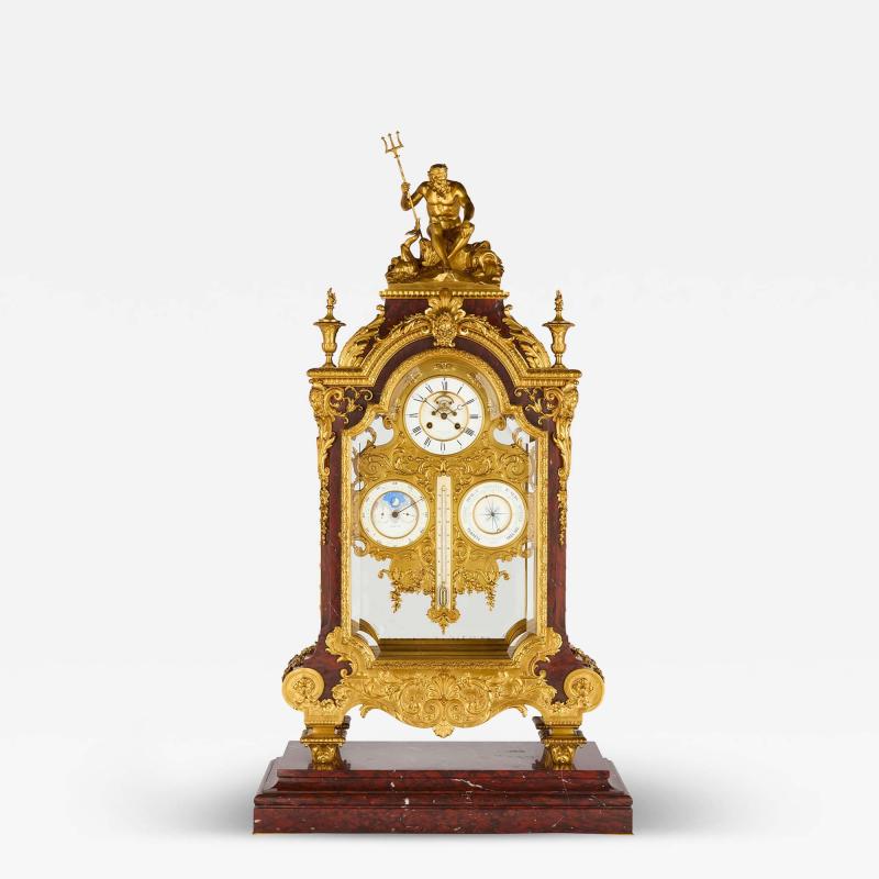 Ferdinand Barbedienne Very large antique ormolu and marble regulator calendar mantle clock