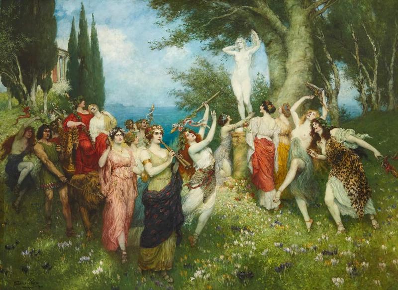 Ferdinand Leeke The Triumph of Bacchus a large oil painting by Ferdinand Leeke