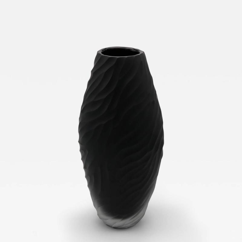 Ferro Italian Murano Art Glass Black Vase Italy 1990