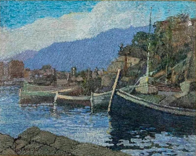 Ferruccio Piovano Port of Camogli Oil on Cardboard Signed 1974