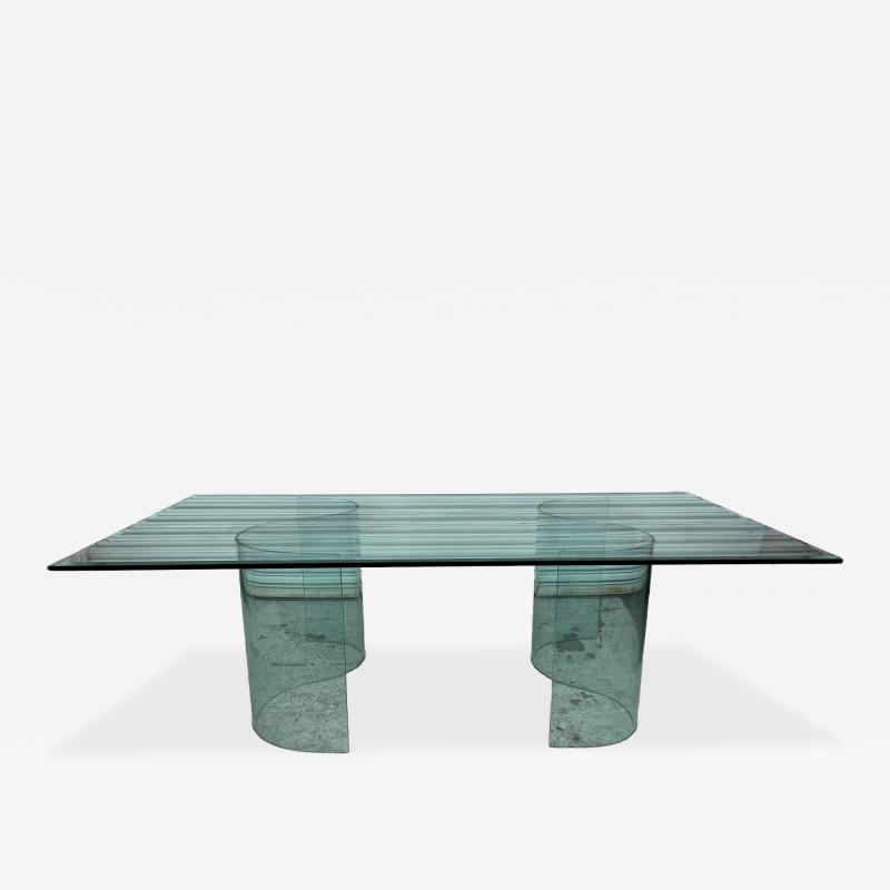 Fiam Fiam Italia Large Glass Dining Conference Table w 2 Wave Shaped Glass Bases