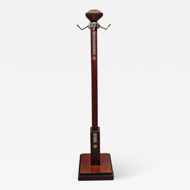 Fine 1900s Mahogany Marquetry and Metal Coat Rack