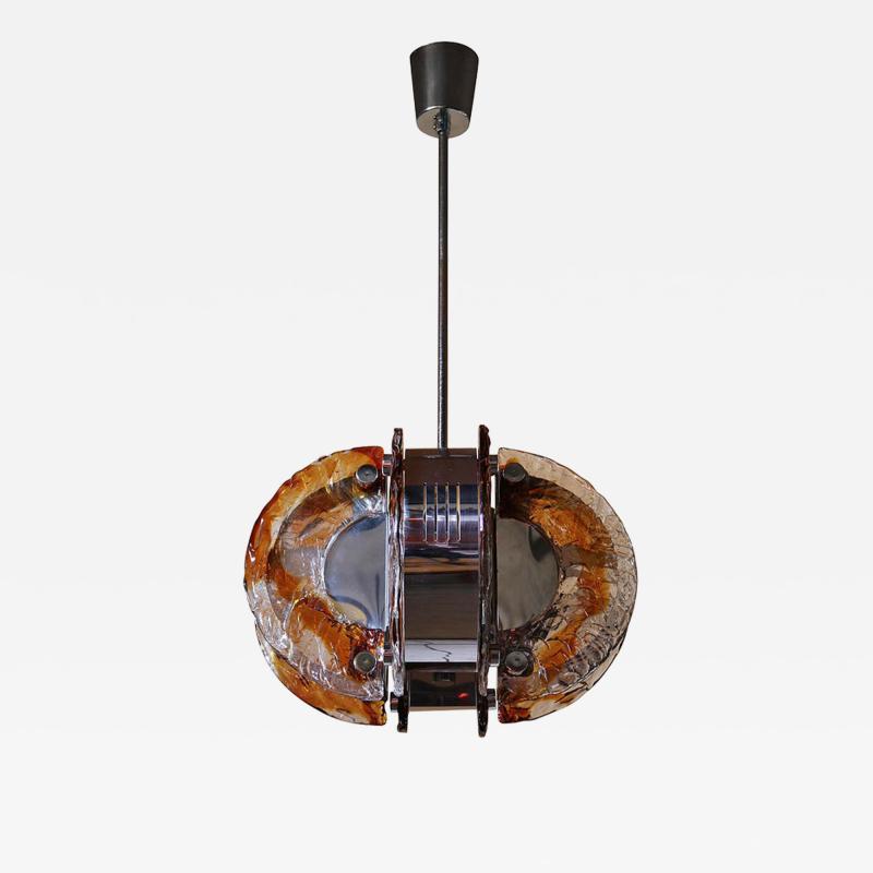 Fine 1970s Glass and Chrome Murano Chandelier