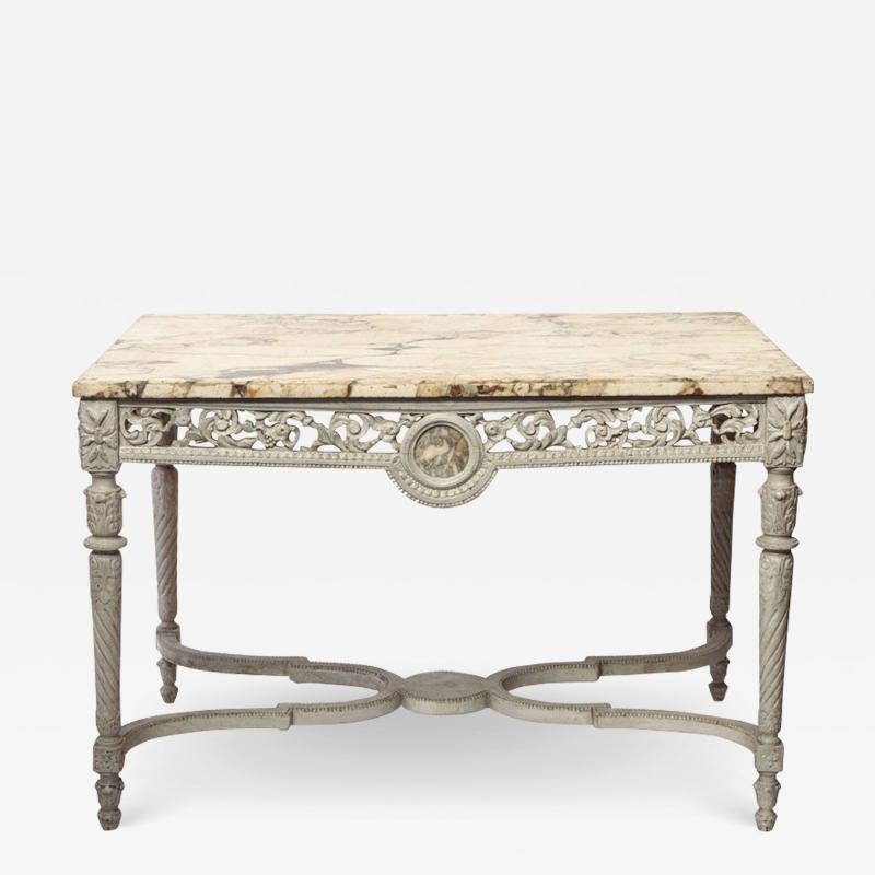 Fine 19th French Century Ivory Painted Center Table with a Marble Top