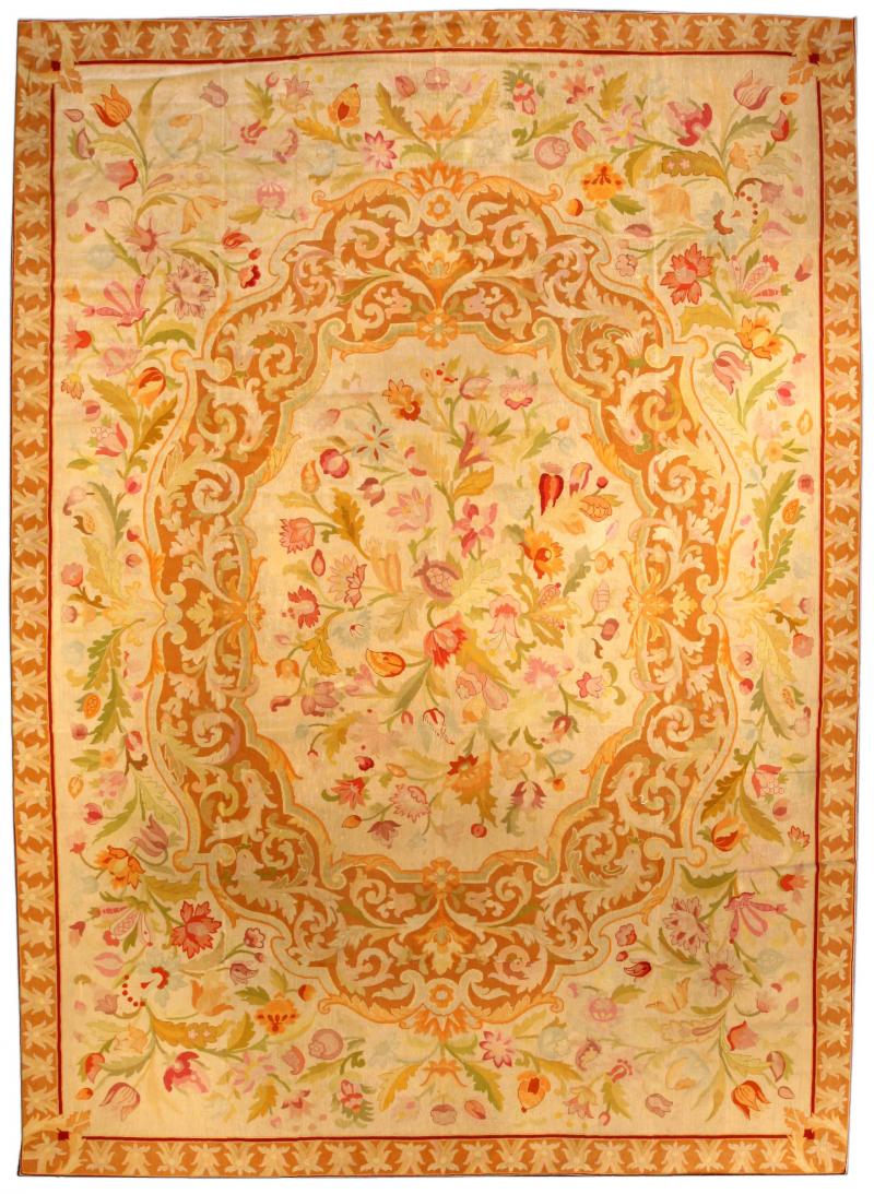 Fine Antique Botanic Orange Needlework Carpet