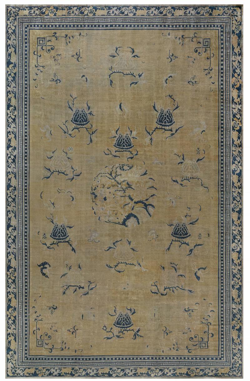 Fine Antique Chinese Golden Yellow Handwoven Wool Rug