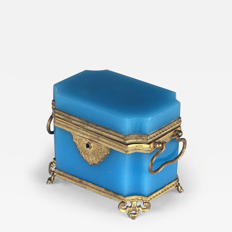 Fine Antique French Cerulean Blue Opaline Glass Perfume Casket