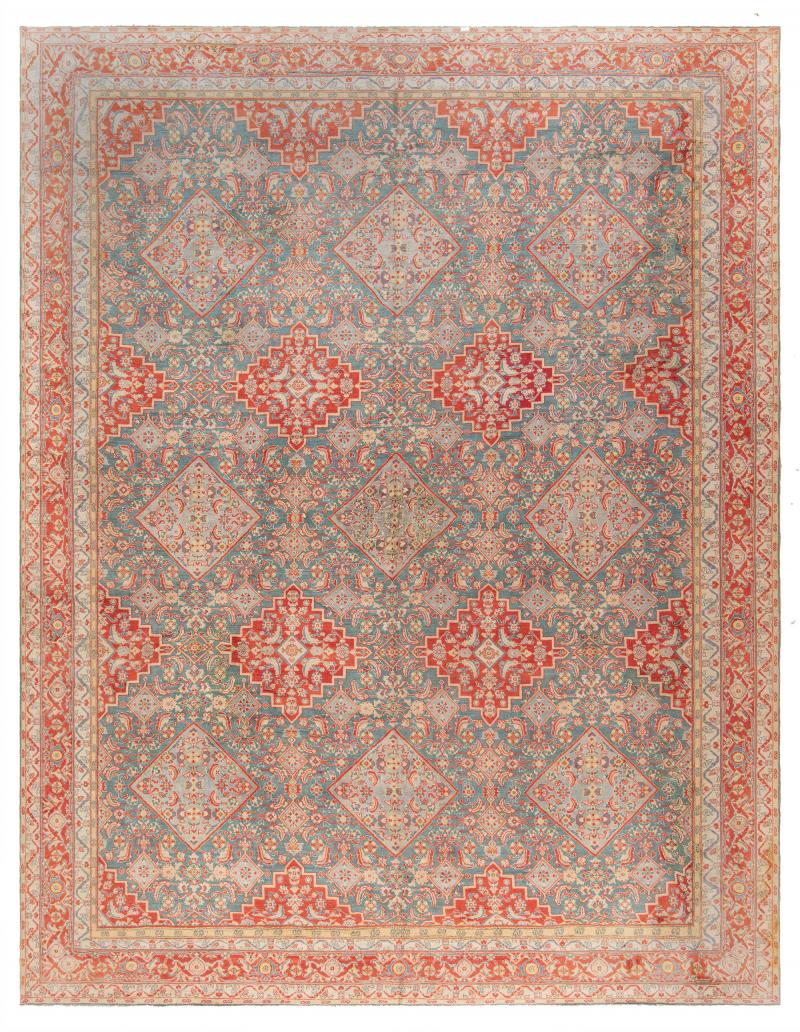 Fine Antique Indian Agra Red and Blue Handmade Rug