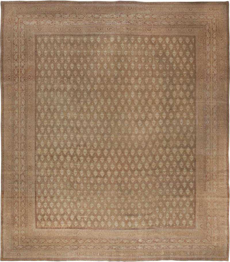 Fine Antique Indian Amritsar Brown Handmade Wool Rug