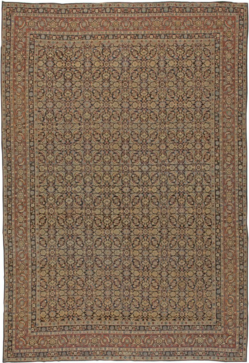 Fine Antique Kirman Rug in Black Red and Yellow
