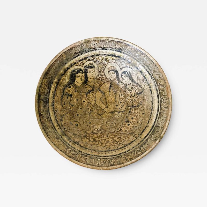 Fine Antique Middel Eastern Ceramic Bowl with Figurative Decoration Kashan Ware