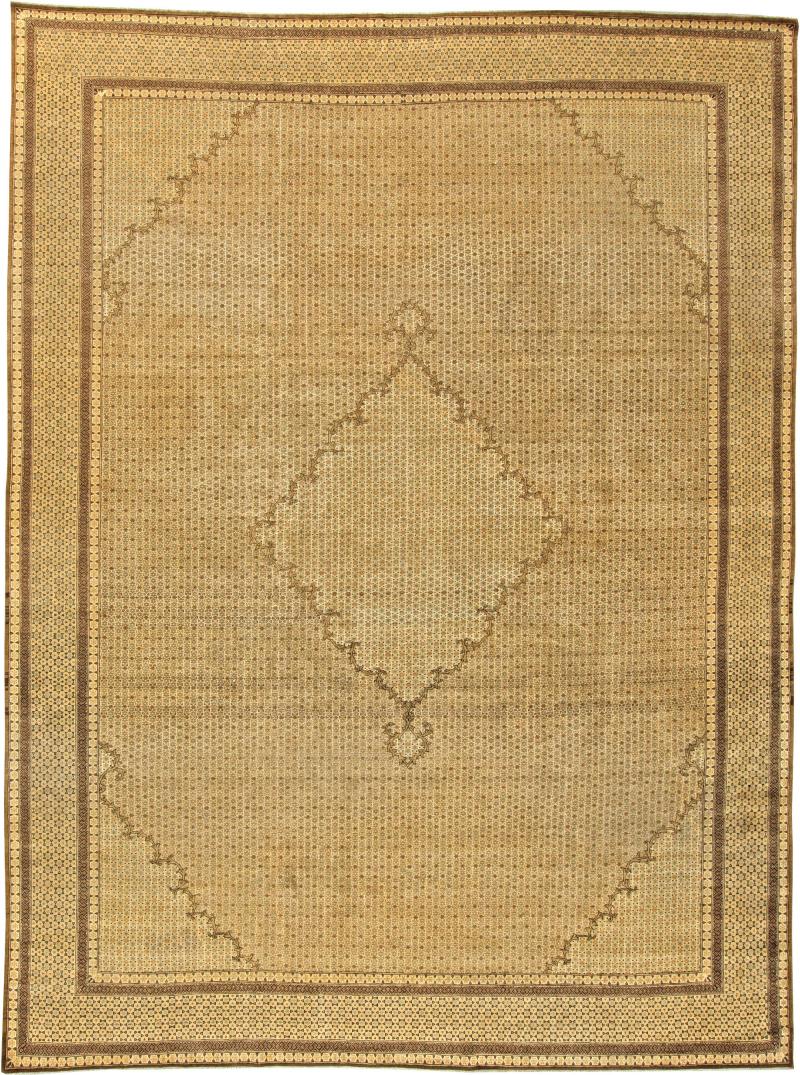 Fine Antique Persian Ghom Beige and Brown Handwoven Wool Rug