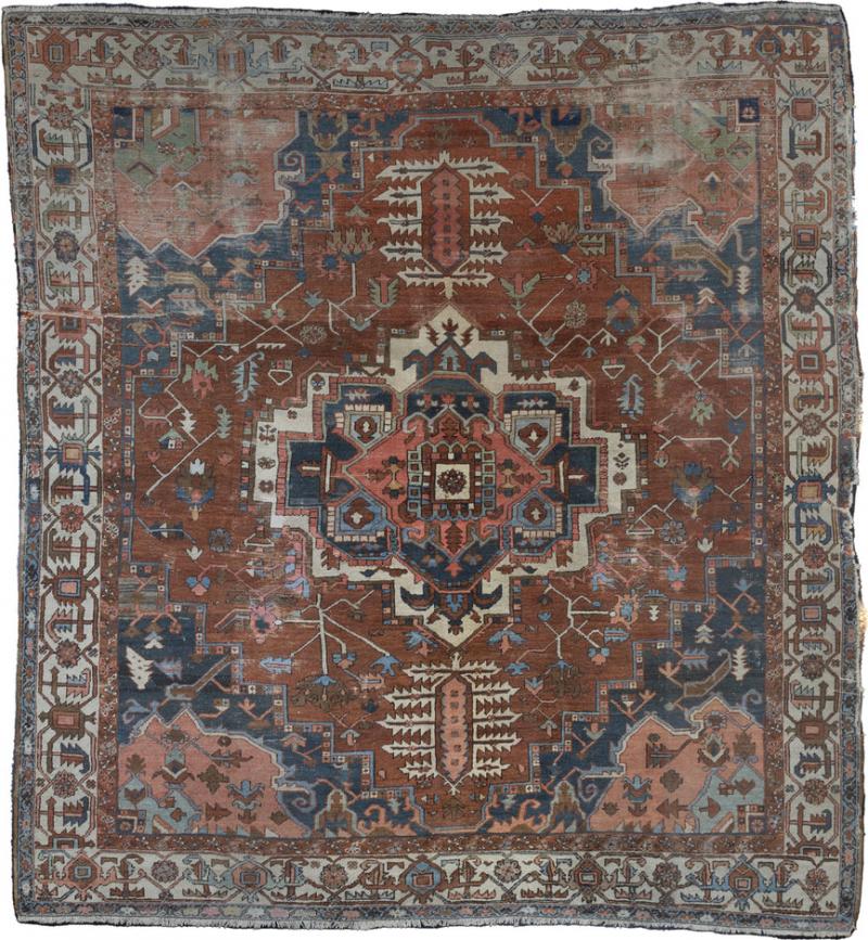 Fine Antique Persian Heriz Serapi Wool Rug 10 0 x 11 3 