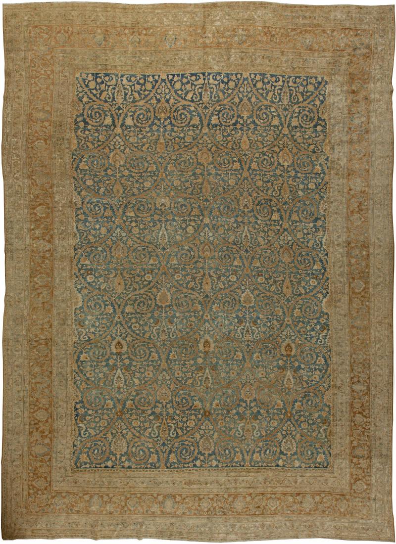 Fine Antique Persian Khorassan Botanic Brown Green Handmade Wool Rug