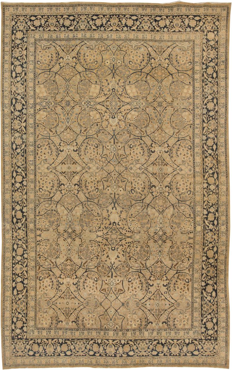 Fine Antique Persian Meshad Botanic Yellow Hand Knotted Wool Rug