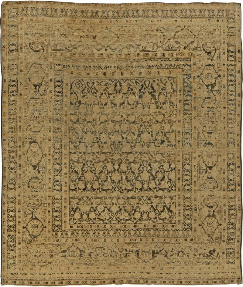Fine Antique Persian Meshad Handmade Wool Rug Size Adjusted 