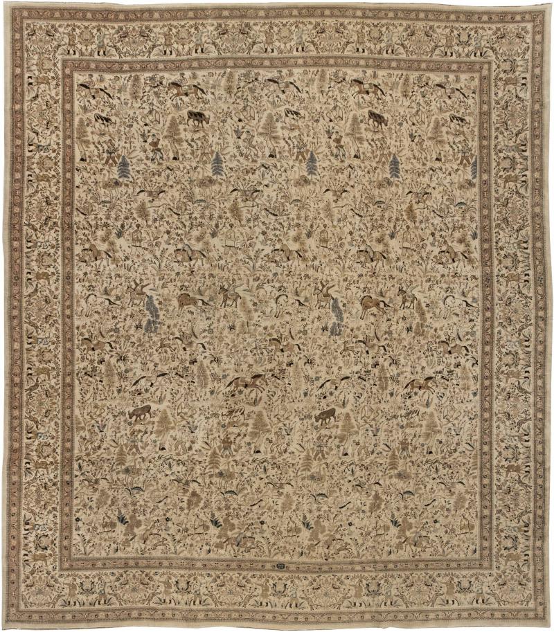 Fine Antique Persian Tabriz Animal Botanic Handmade Wool Rug