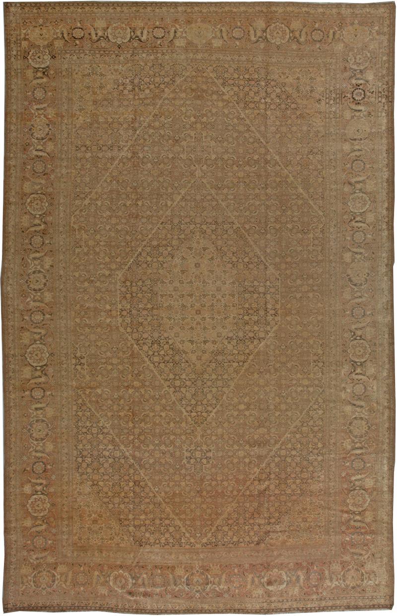 Fine Antique Persian Tabriz Brown Handmade Wool Carpet