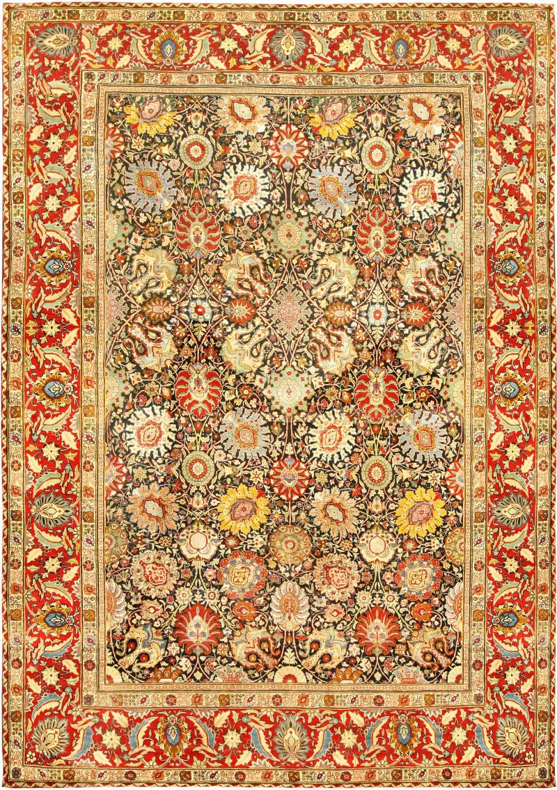 Fine Antique Persian Tabriz Floral Red Handmade Wool Rug Size Adjusted 