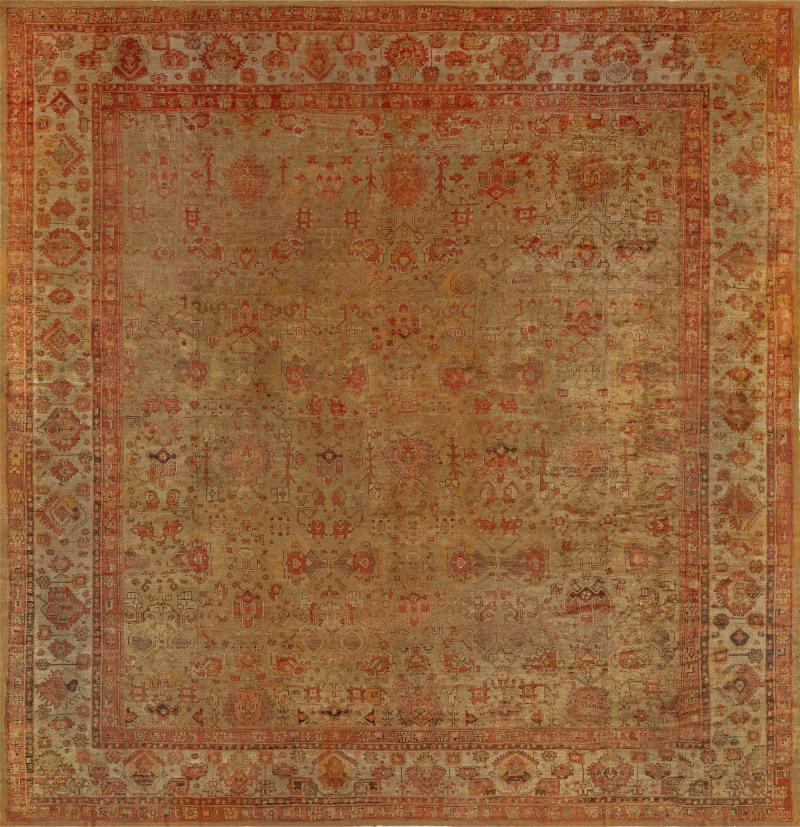 Fine Antique Turkish Oushak Beige Gold Green Orange Rug Size Adjusted 