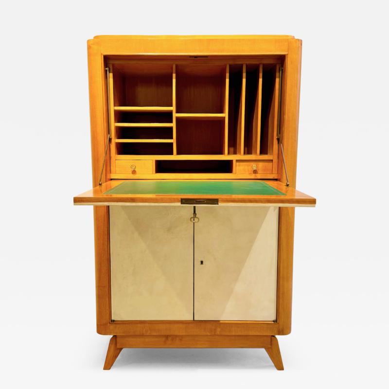 Fine French 1940s Sycamore and Parchment Secretary