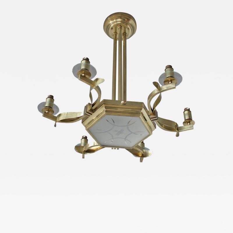 Fine French 1960s Brass and Glass Chandelier
